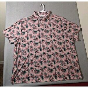 Carribean Isle Breeze Performance  Polo Shirt Mens 4XB Pink Floral Flamingos